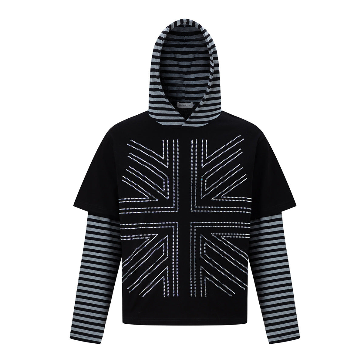 Hoodie effet deux pièces avec imprimé Union Jack en strass et manches rayées