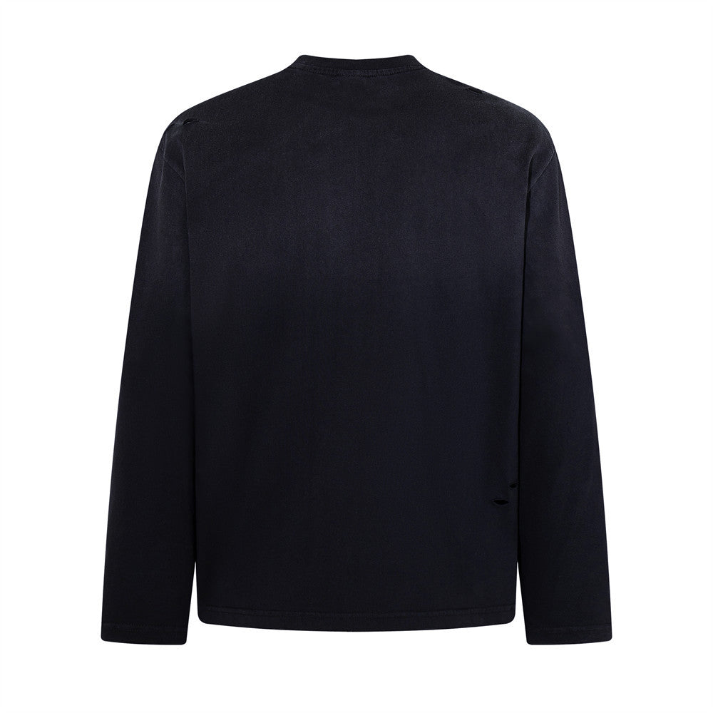Longsleeve mit dunklen Grafik-Patches – Verwaschenes Oversized-Shirt aus Baumwolle