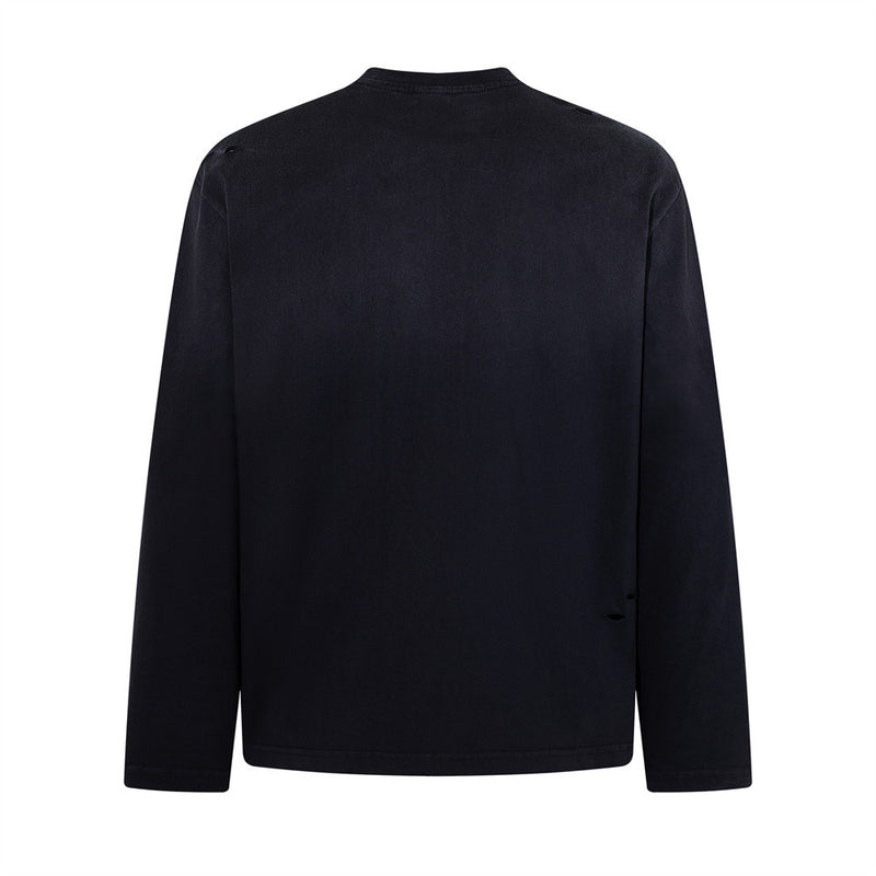 Longsleeve mit dunklen Grafik-Patches – Verwaschenes Oversized-Shirt aus Baumwolle