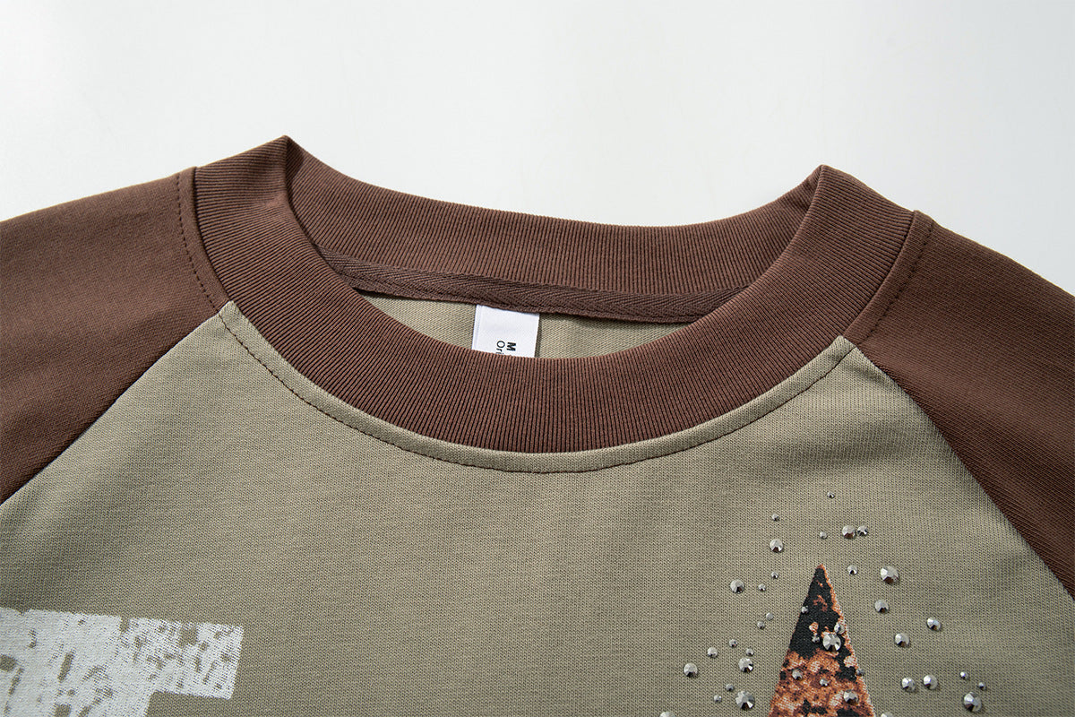 Long Sleeve Raglan Graphic T-Shirt – Oversized American Street Style with Star &
