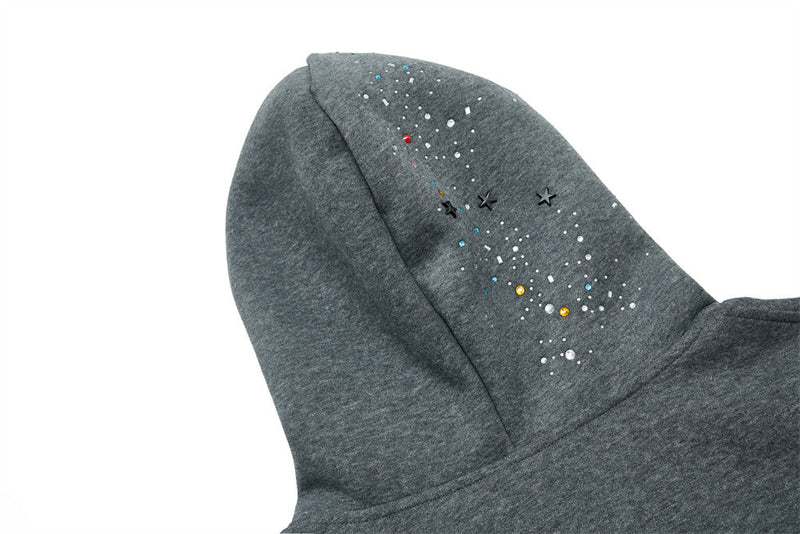 Herren-Zip-Hoodie aus Oversized-Fleece mit Strasssteinen und Galaxie-Sternen