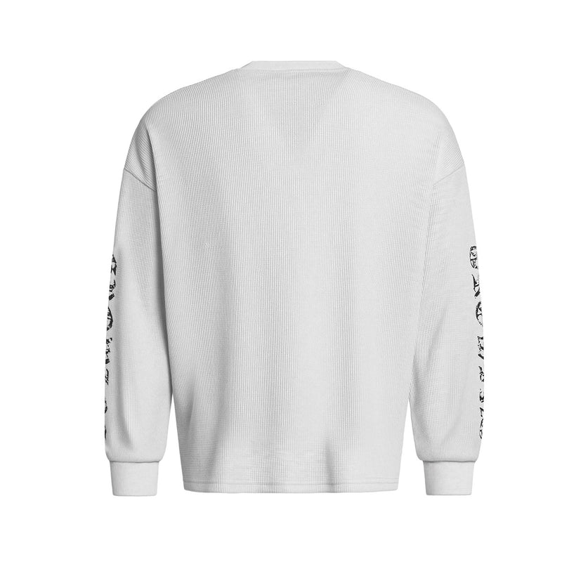 Langarmshirt aus Waffelstrick mit Eisenkreuz-Print – American Street-Rock-Style