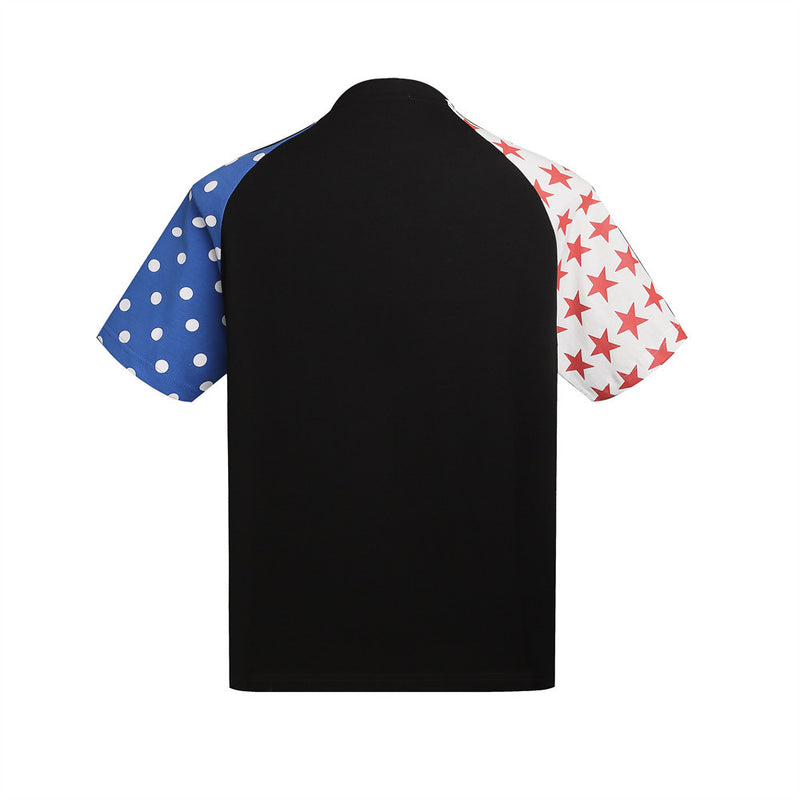 Horse Rider Graphic Colorblock Raglan T-Shirt – Stars & Dots Patchwork Sleeves