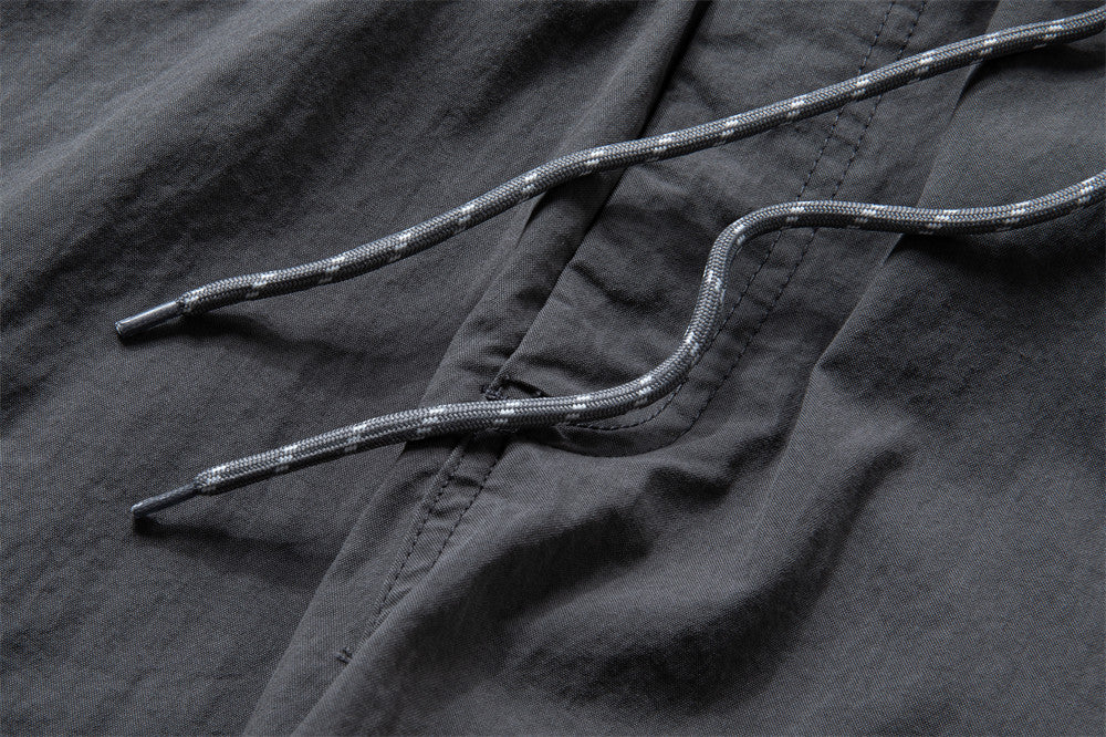 Men's Wide-Leg Cargo Pants with Double Waistband & Drawstring