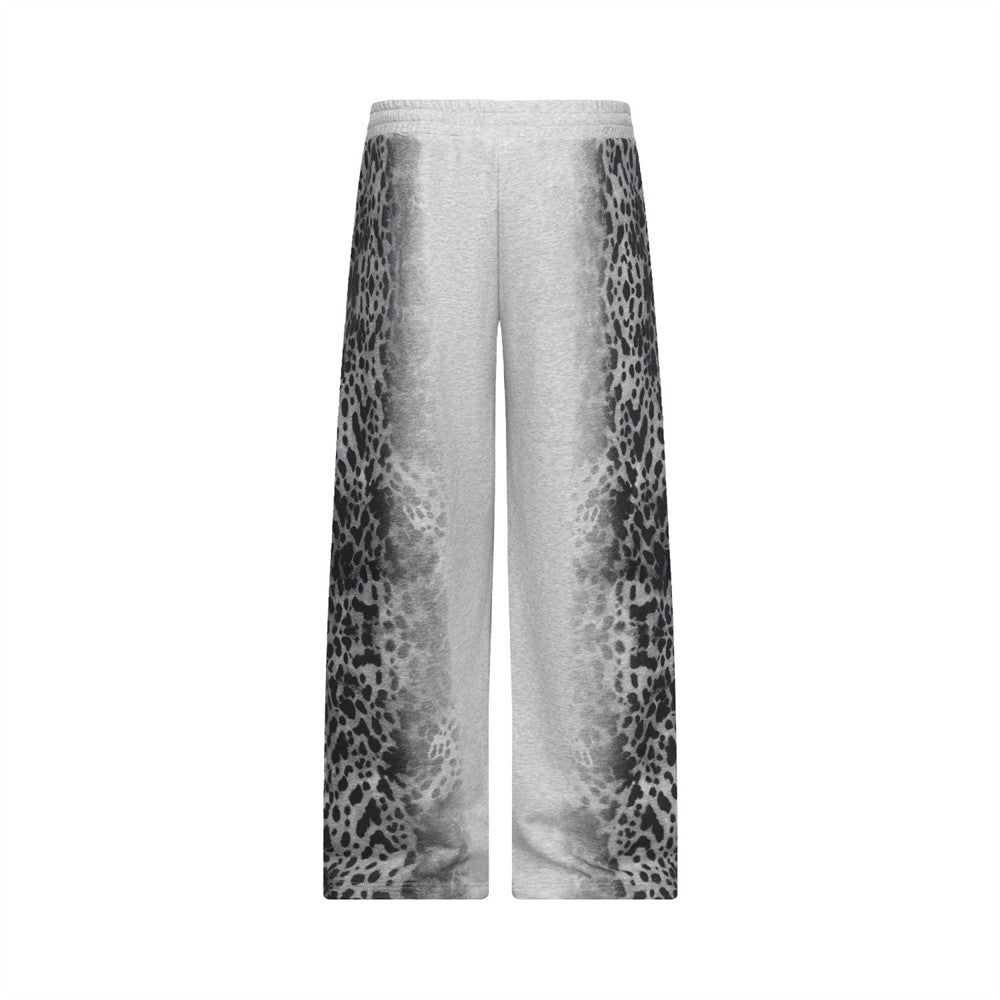 Pantalones de chándal punk de pierna ancha con estampado de leopardo degradado – Corte relajado para hombre