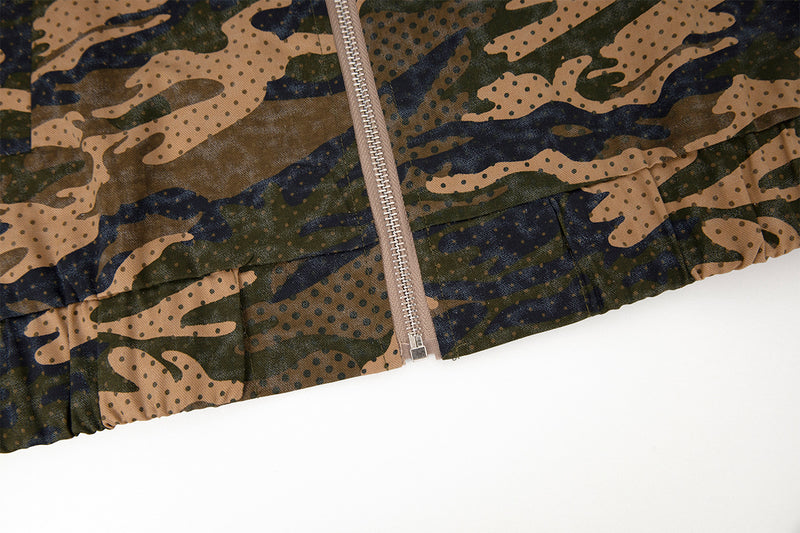 Veste zippée camouflage – Col montant, écusson Union Jack, coupe cropped