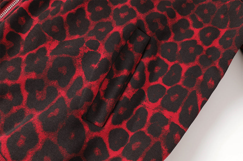 Veste hoodie zippée à motif léopard – Imprimé animal rouge et noir oversize avec