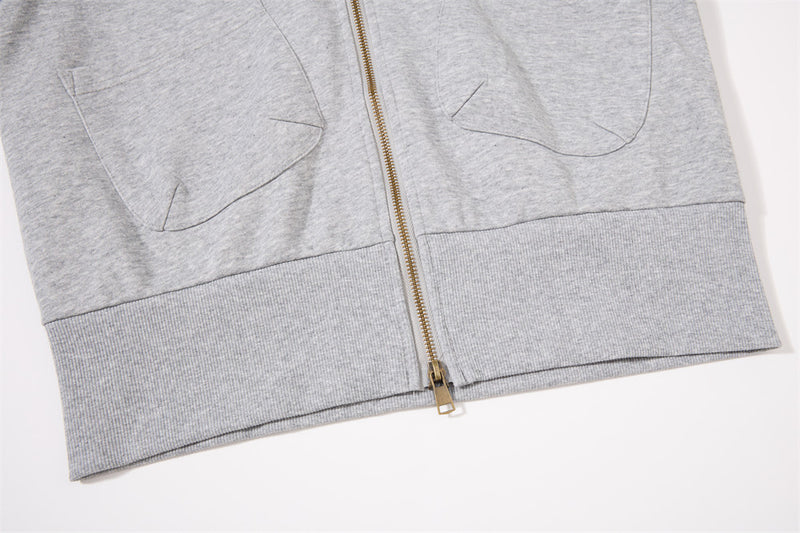 Fur-Trim Zip-Up Hoodie Jacket – Oversized Streetwear with Script Graphic