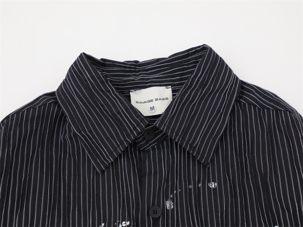 Men's Long Sleeve Striped Shirt with Distressed Letter Print