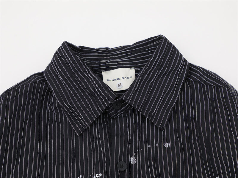 Men's Long Sleeve Striped Shirt with Distressed Letter Print