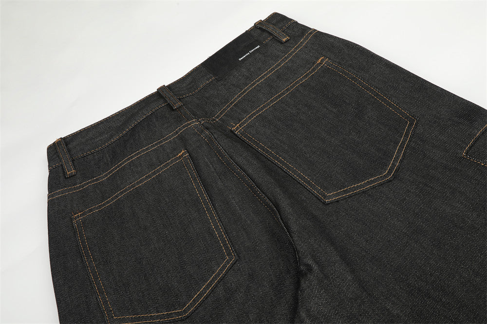 Raw Denim Cargo Wide-Leg Jeans – Multi-Pocket Straight Fit