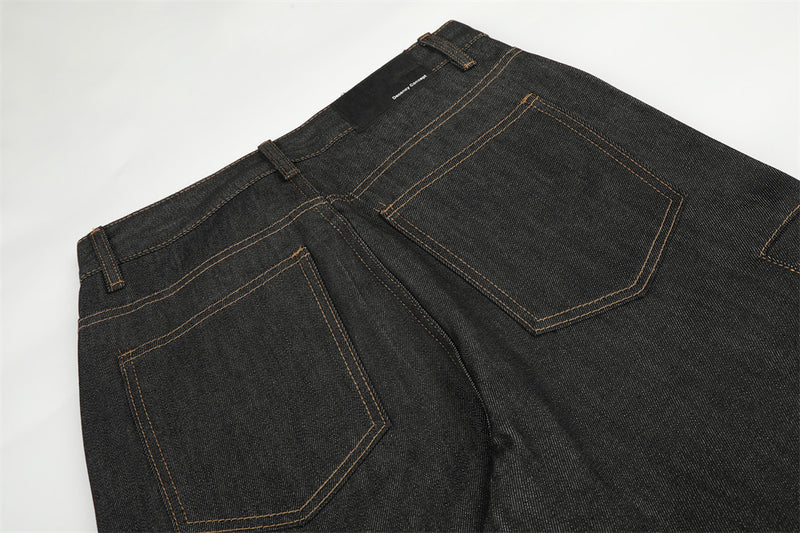 Raw Denim Cargo Wide-Leg Jeans – Multi-Pocket Straight Fit