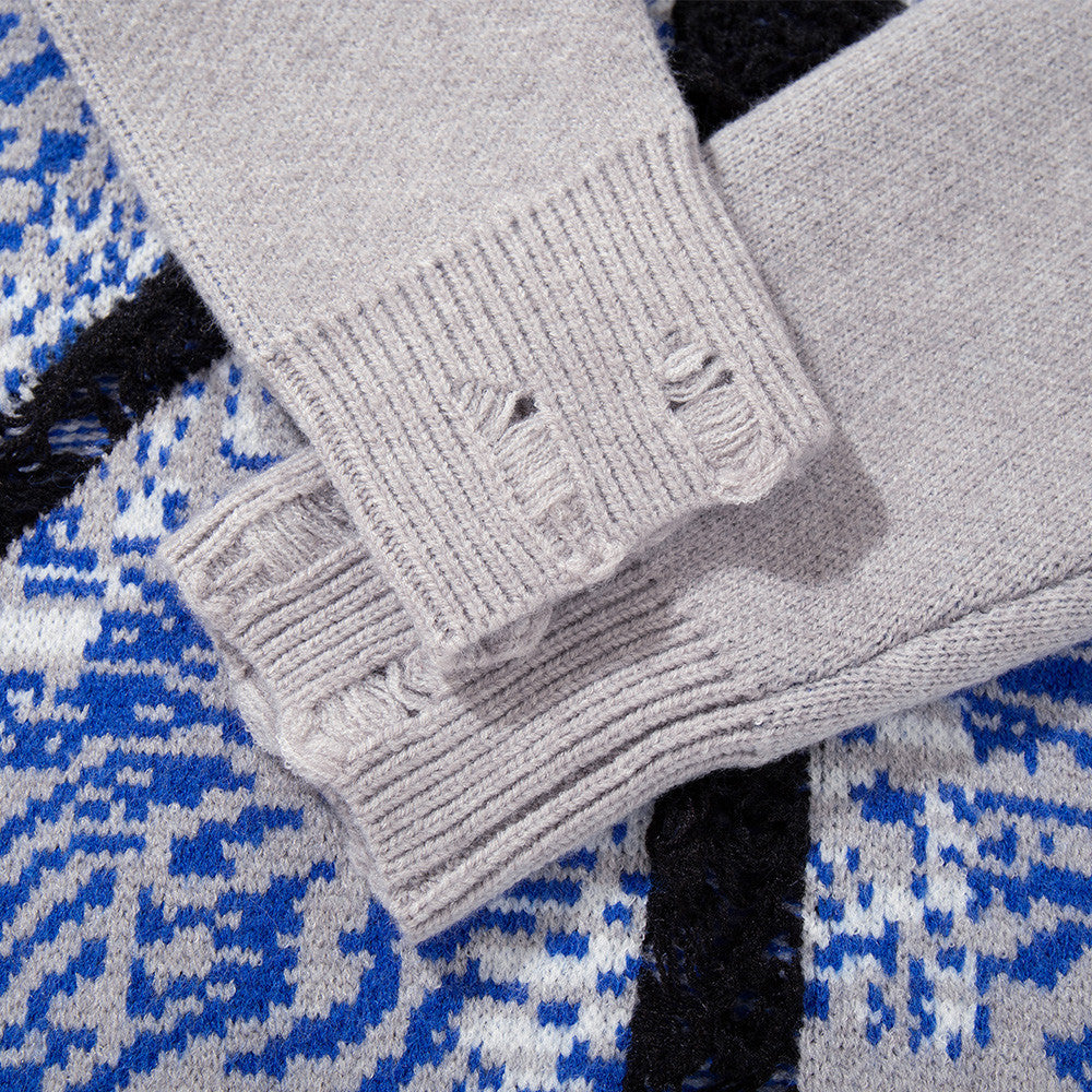 Men's Oversized Jacquard Knit Pullover Sweater with Union Jack Graphic
