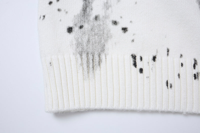 Pull en maille col rond éclaboussures d’encre – Motif peinture déstructuré