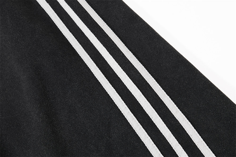 Baggy Wide-Leg Sweatpants – Black Vintage Graphic with Side Stripe Detail