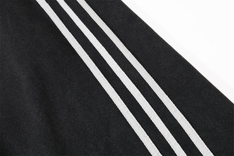 Baggy Wide-Leg Sweatpants – Black Vintage Graphic with Side Stripe Detail