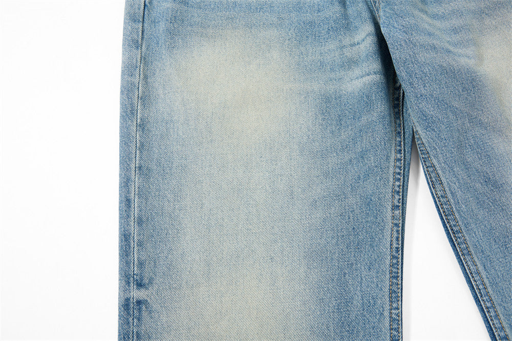 Wide Leg Baggy Jeans – Men's Vintage Washed Light Blue Straight Fit Denim