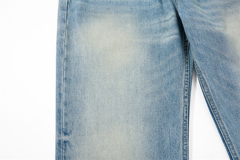 Wide Leg Baggy Jeans – Men's Vintage Washed Light Blue Straight Fit Denim