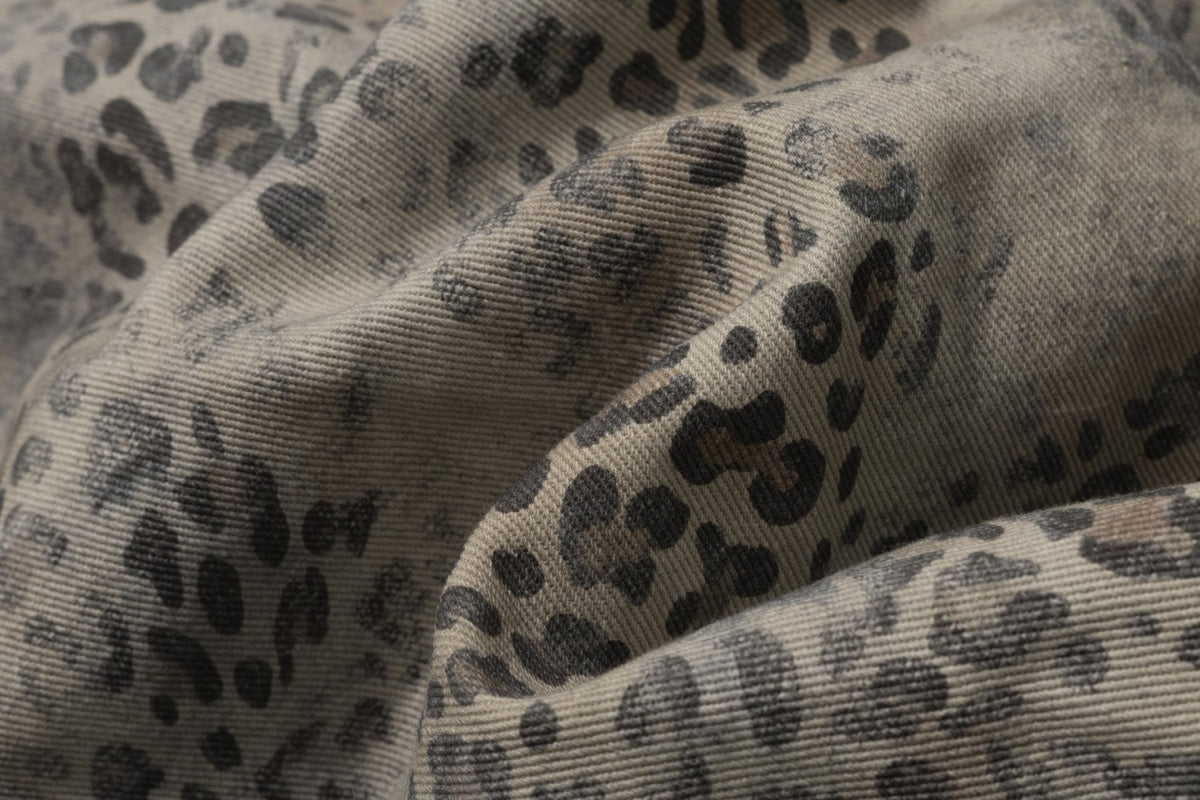 Men's Leopard Print Padded Jacket with Faux Fur Collar & Trim