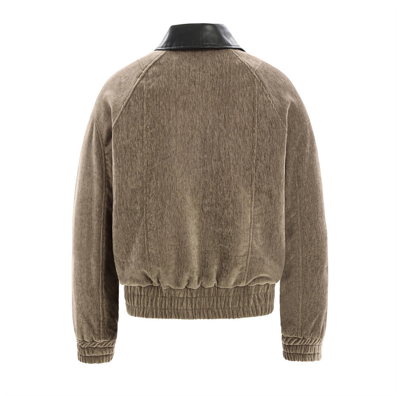 Blouson bomber homme en velours, col en similicuir et grandes poches