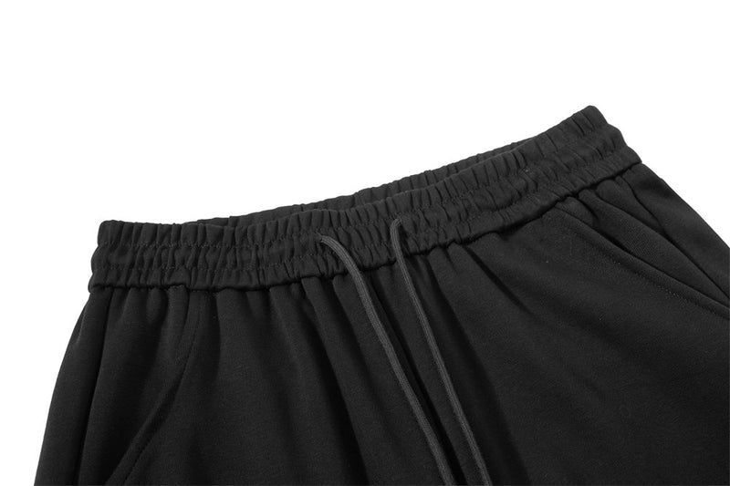 Black Baggy Wide-Leg Pants – Feather Trim & Rhinestone Script Detail