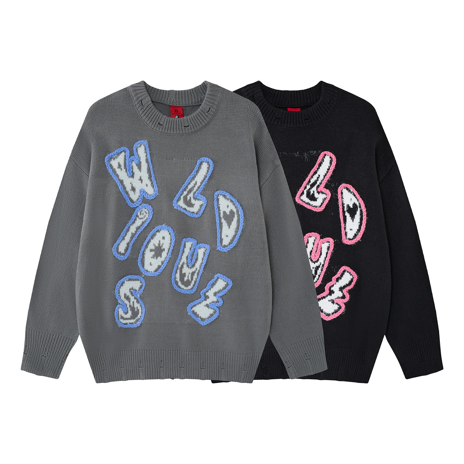 Pull en maille à lettres graffiti Wild Soul – Col rond oversize, style vintage américain