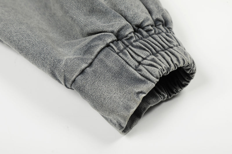 Veste Harrington en denim délavé avec fermoirs métalliques – Gris délavé à l'acide