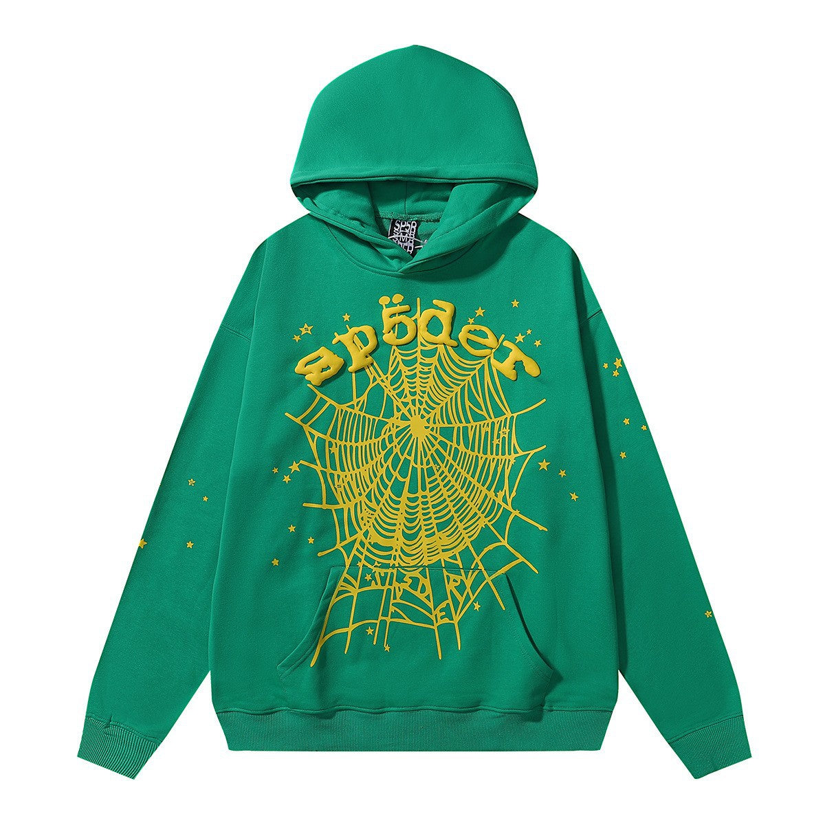 Sp5der Web Hoodie – Emerald Green &amp; Yellow 440GSM Heavyweight Oversized Streetwear Pullover