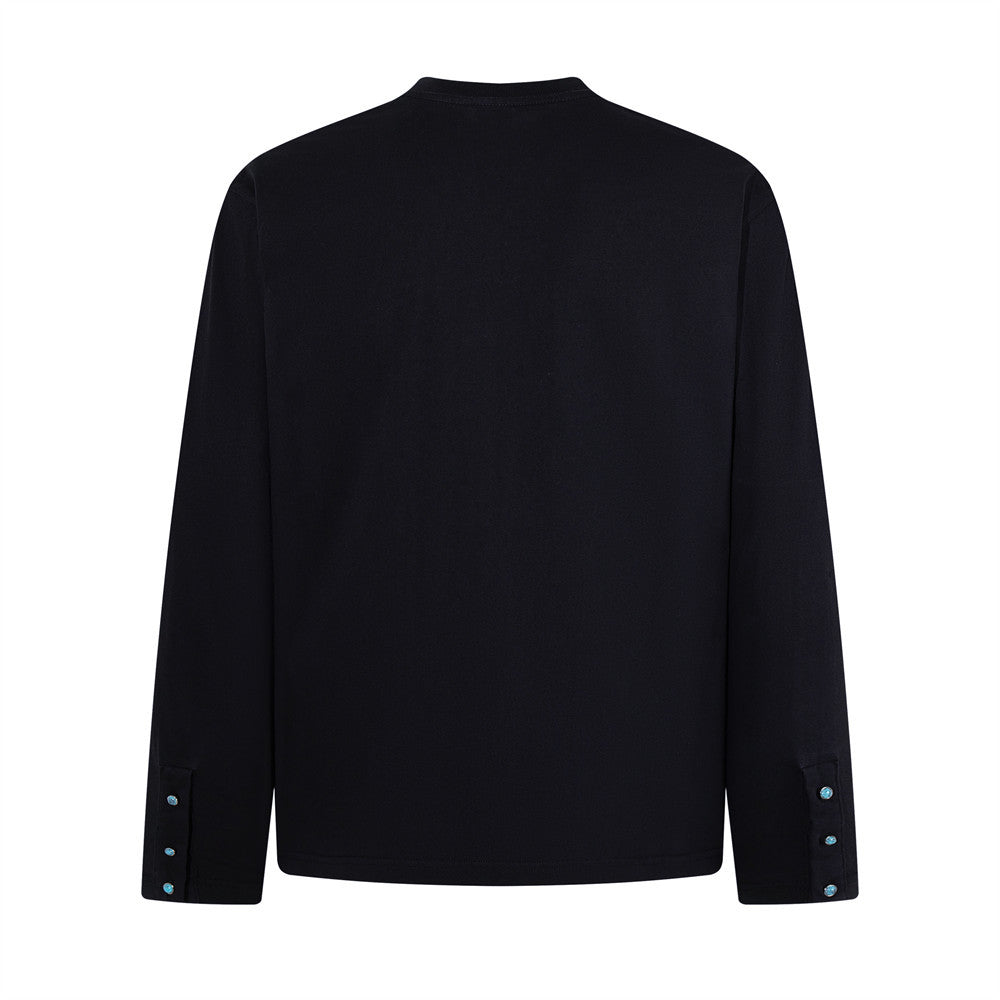 Henley-Longsleeve mit abstraktem Figuren- und Flaggen-Print – Relaxed-Fit