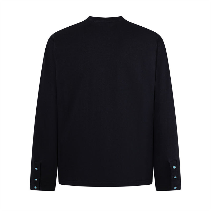 Henley-Longsleeve mit abstraktem Figuren- und Flaggen-Print – Relaxed-Fit