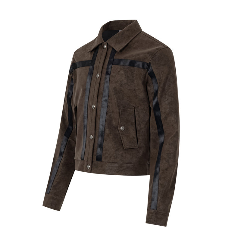 Chaqueta bomber de textura ante con rayas – Chaqueta corta Detroit con bandas satinadas