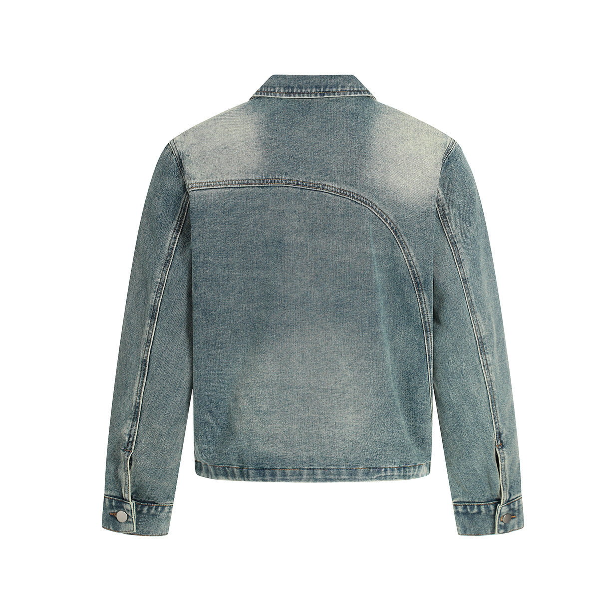 Light Wash Denim Jacket – Zip-Up Boxy Fit with Distressed Wash Detail