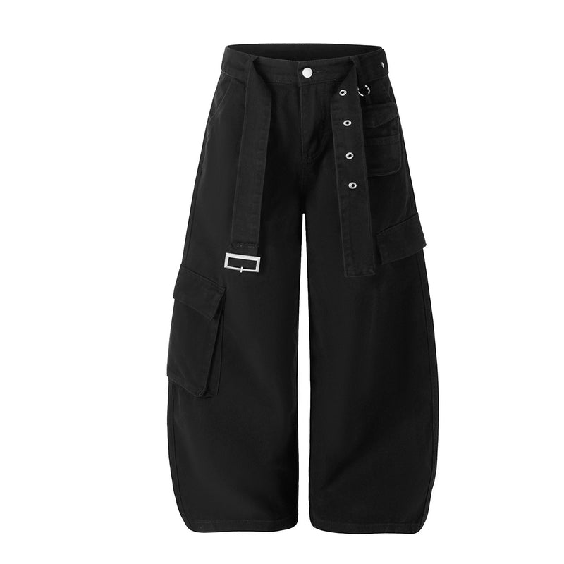 Wide-Leg Cargo Pants with Belt — Multi-Pocket Relaxed Fit