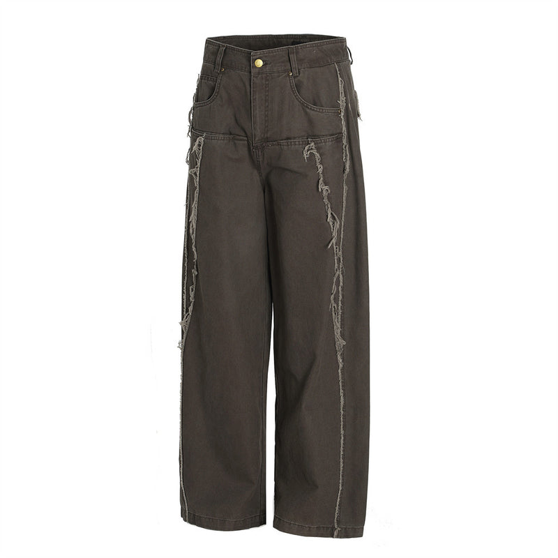 Wide-Leg Frayed Seam Pants – Deconstructed Streetwear Trousers