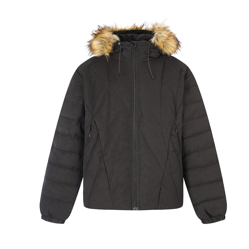 Quilted Puffer Jacket with Faux Fur Trim Hood