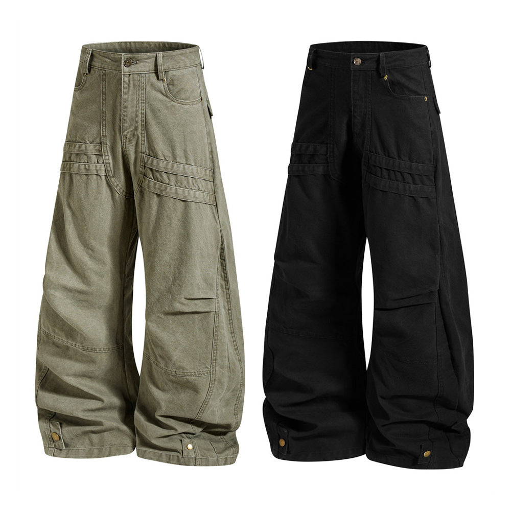 Wide-Leg Cargo Pants – Baggy Fit with Pleated Panels & Utility Pockets