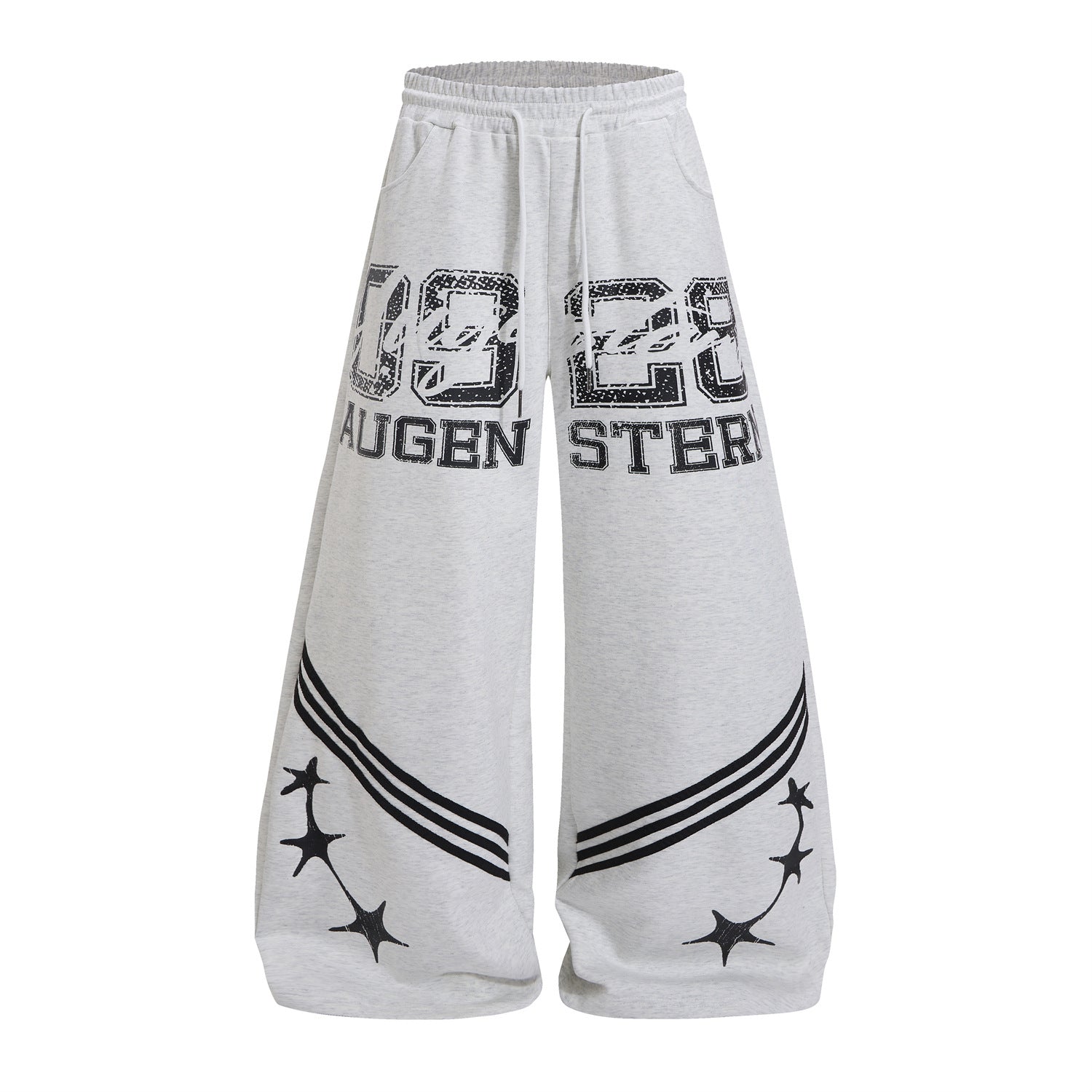 Pantalon de survêtement à jambes larges gris chiné, avec imprimé numéro universitaire effet usé et motif rayé d’étoile filante