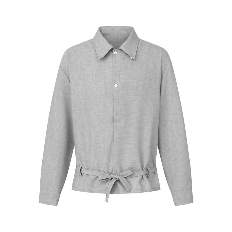 Langarmshirt mit Bindegürtel für Herren – Lockeres Pullover-Shirt mit halber Knopfleiste in Meliert