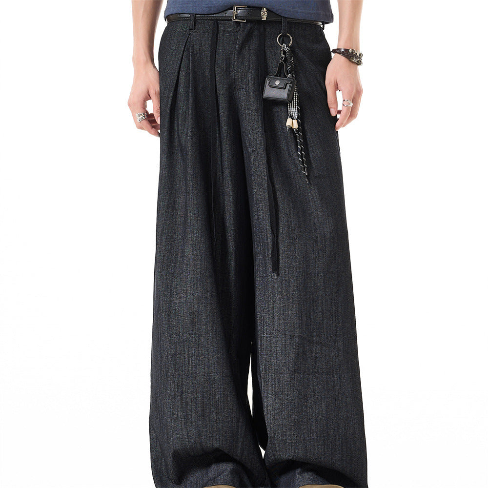Wide-Leg Pleated Trousers – Men's Loose Fit Draped Floor-Length Pants