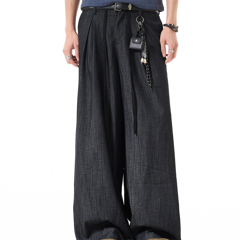 Wide-Leg Pleated Trousers – Men's Loose Fit Draped Floor-Length Pants