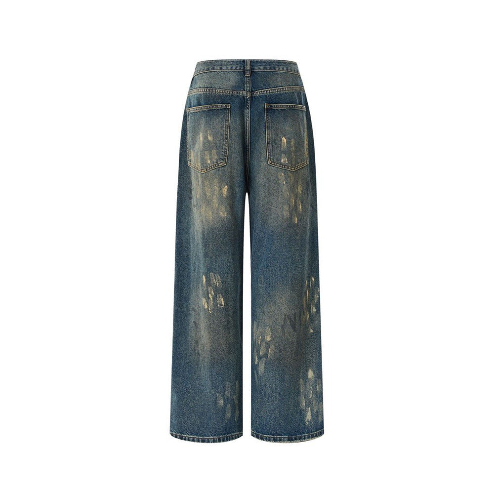 Baggy Fit Jeans Men – Distressed Vintage Wash Wide Straight-Leg Denim