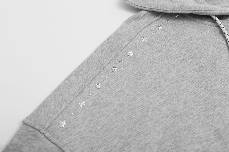 Zip-Up Hoodie with Star Studs & Decorative Drawstring, Oversized Fit