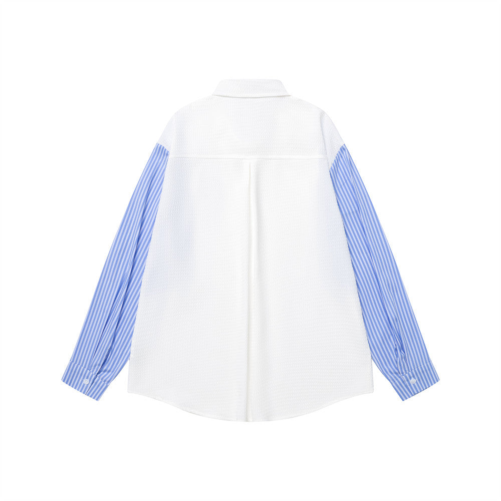 Chemise homme boutonnée à empiècement côtelé & rayures – Coupe preppy oversize