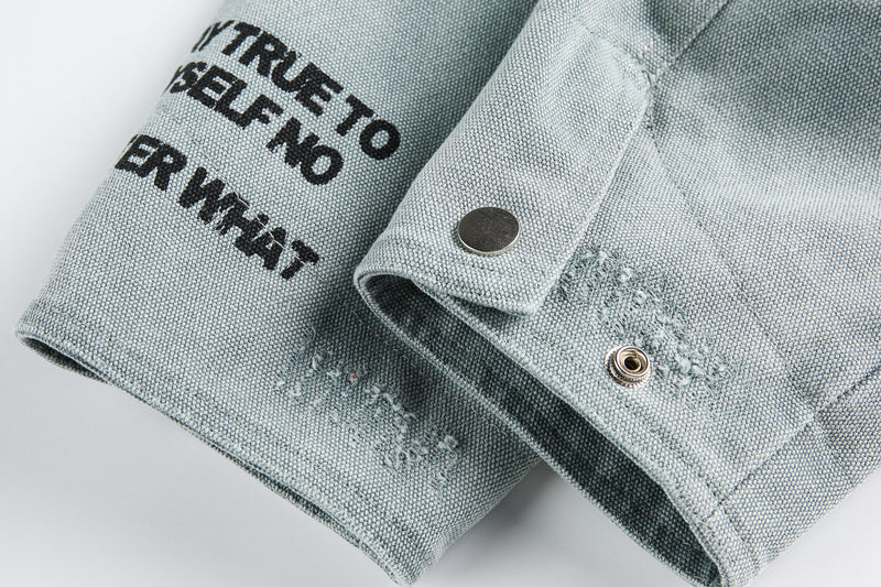 Veste de travail vintage en toile canvas délavée – Manteau workwear imprimé, style Detroit