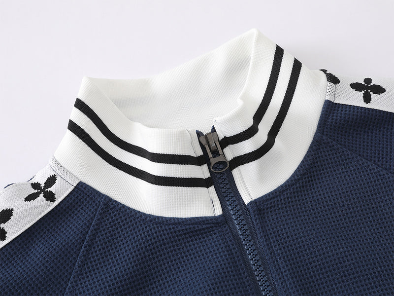 Retro-Trainingsjacken- & Sweathosen-Set – Stehkragen mit Reißverschluss und Fleur-de-Lis-Seitenstreifen