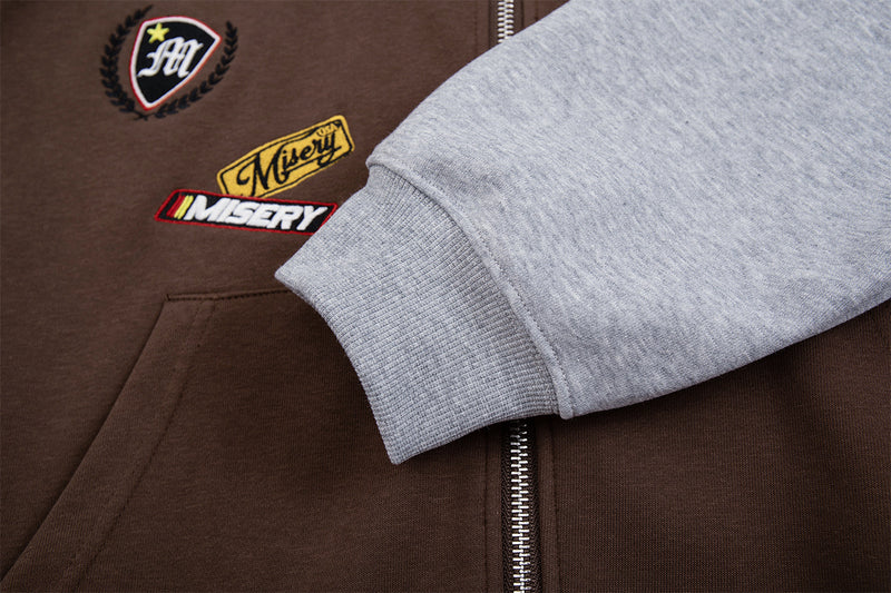 Sweat zippé rétro avec écussons racing – Modèle raglan color block à badges brodés