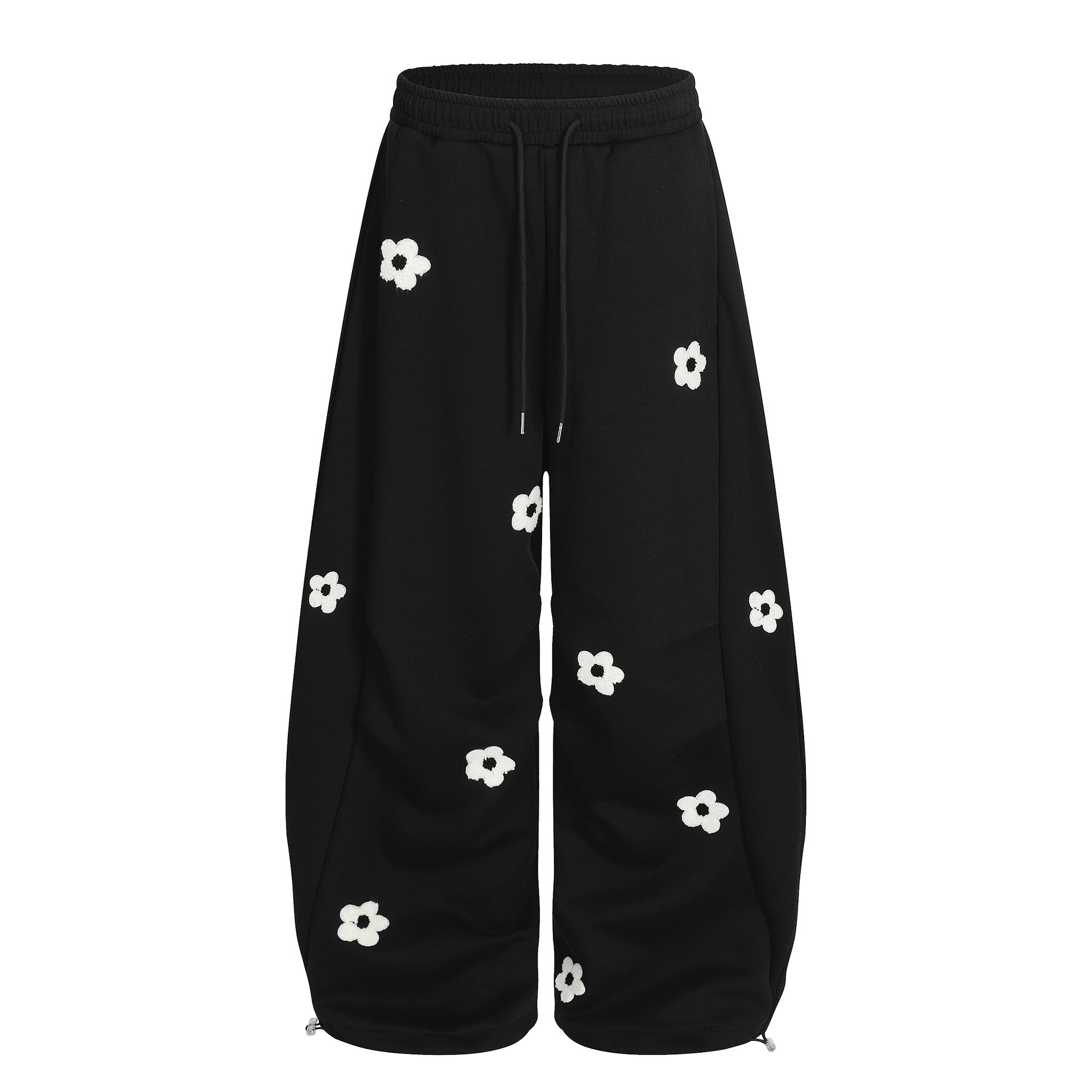 Pantalon de survêtement wide leg avec broderie florale intégrale et taille à cordon
