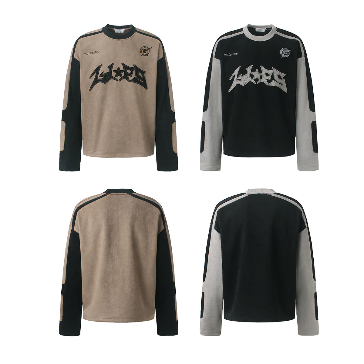 Langarmshirt aus velourslederartigem Material im Colorblock-Design mit Graffiti-Patch-Logo