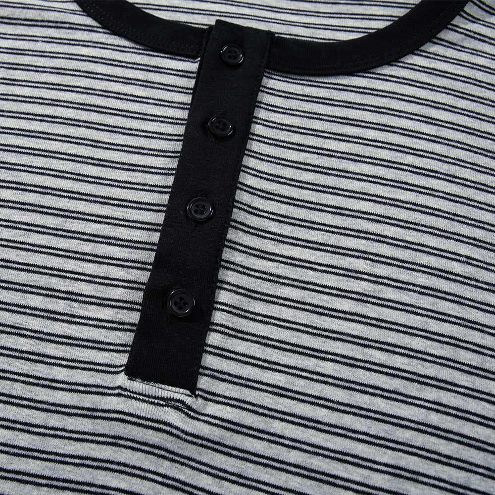 Men's Striped Henley Long-Sleeve Shirt – Relaxed Fit Button-Placket Top