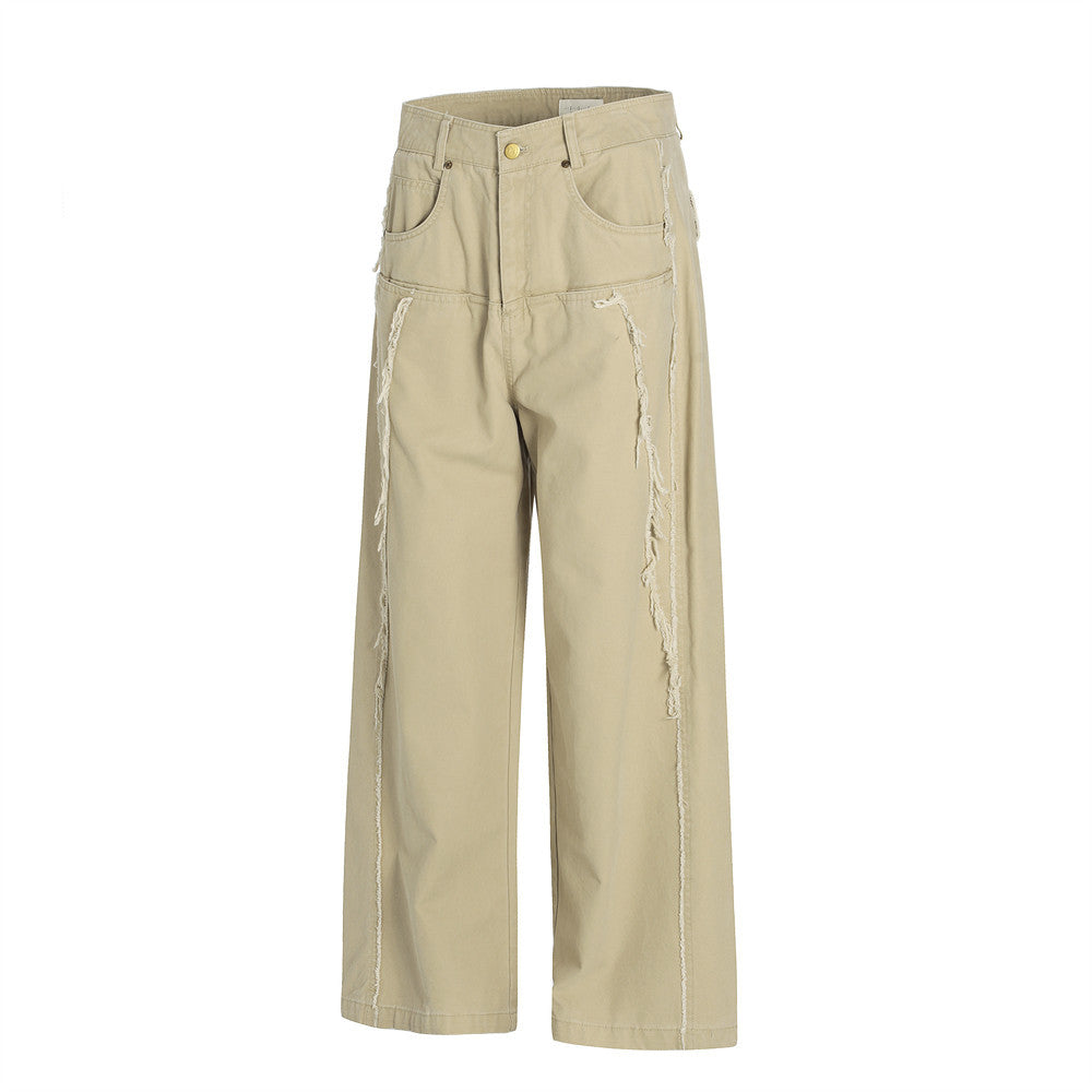 Wide-Leg Frayed Seam Pants – Deconstructed Streetwear Trousers